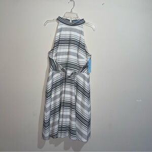 Antonio Melani Ivory/Black Wave Chapman Cross Belt Satin Lined Halter Dress NWT